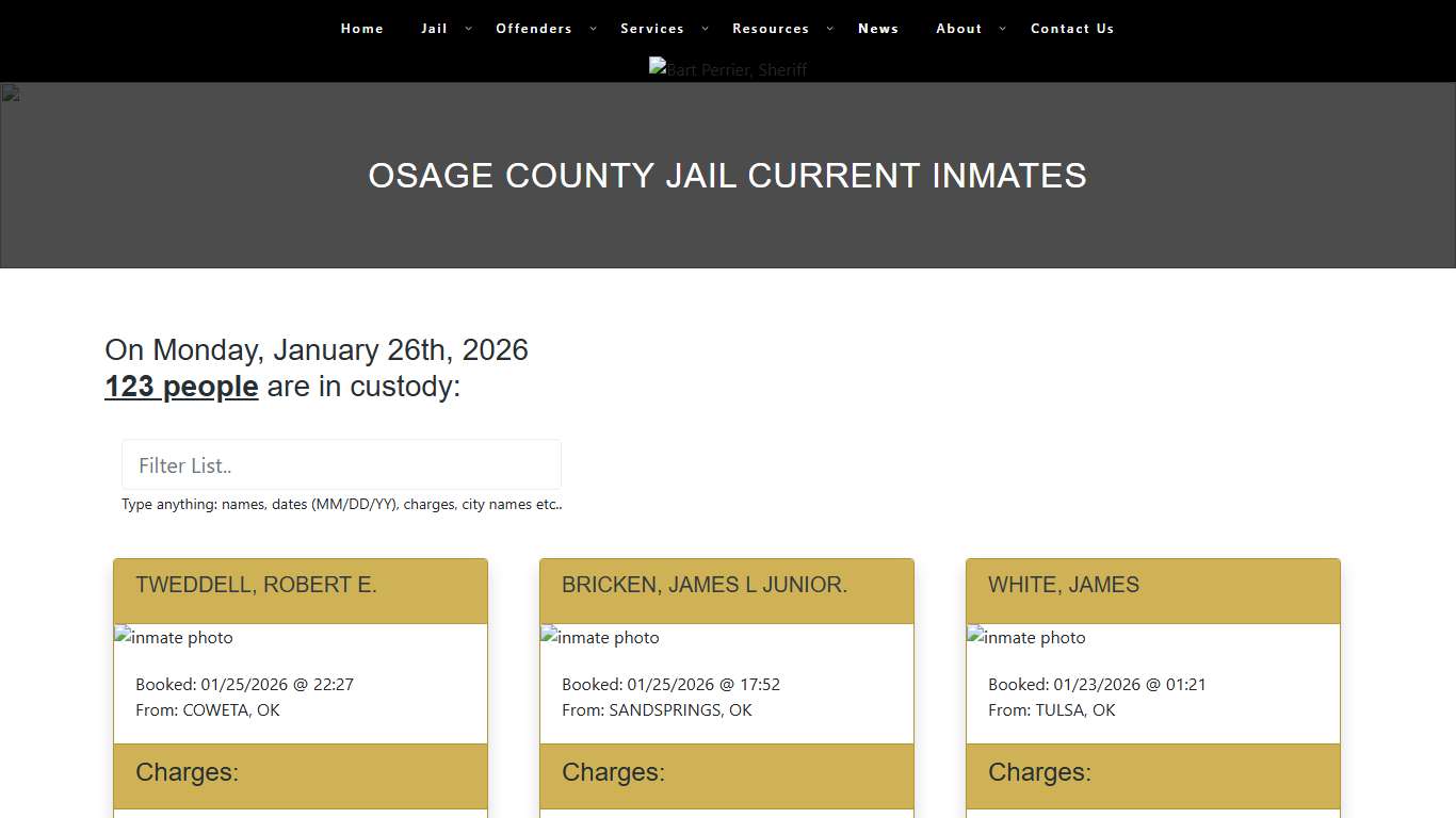 Osage County Jail Current Inmates – Osage County Sheriff's Office